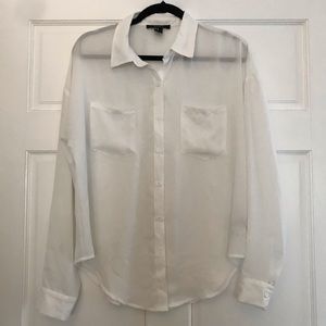Forever 21 White Long Sleeve Button Down Blouse